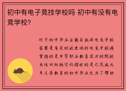 初中有电子竞技学校吗 初中有没有电竞学校？